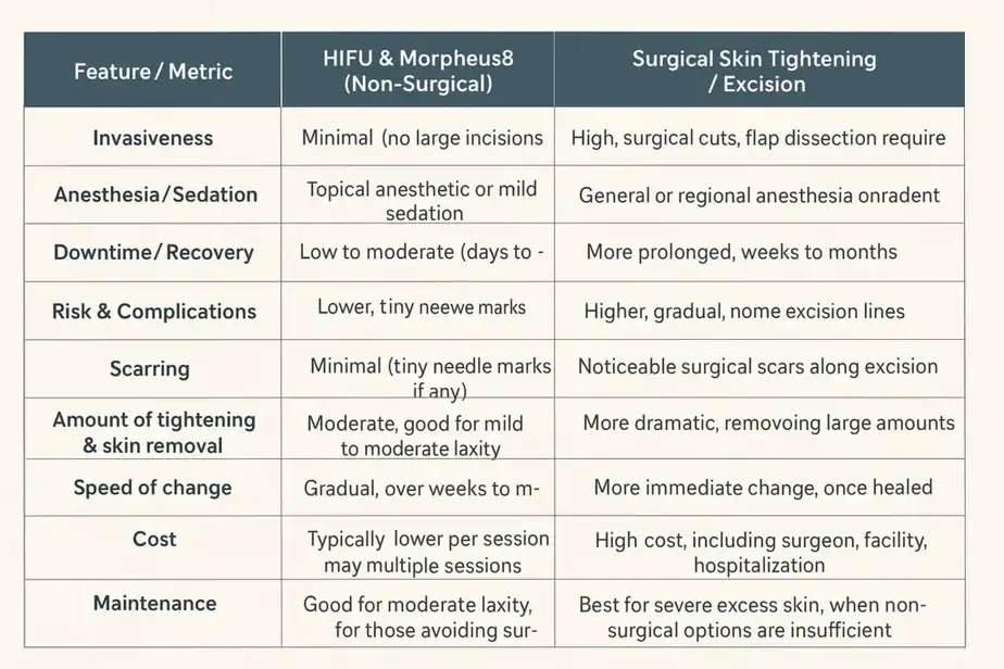 Table showing benefits of Lipo Freeze 2 U Wigan treatments for skin tightening following weight loss injections.
